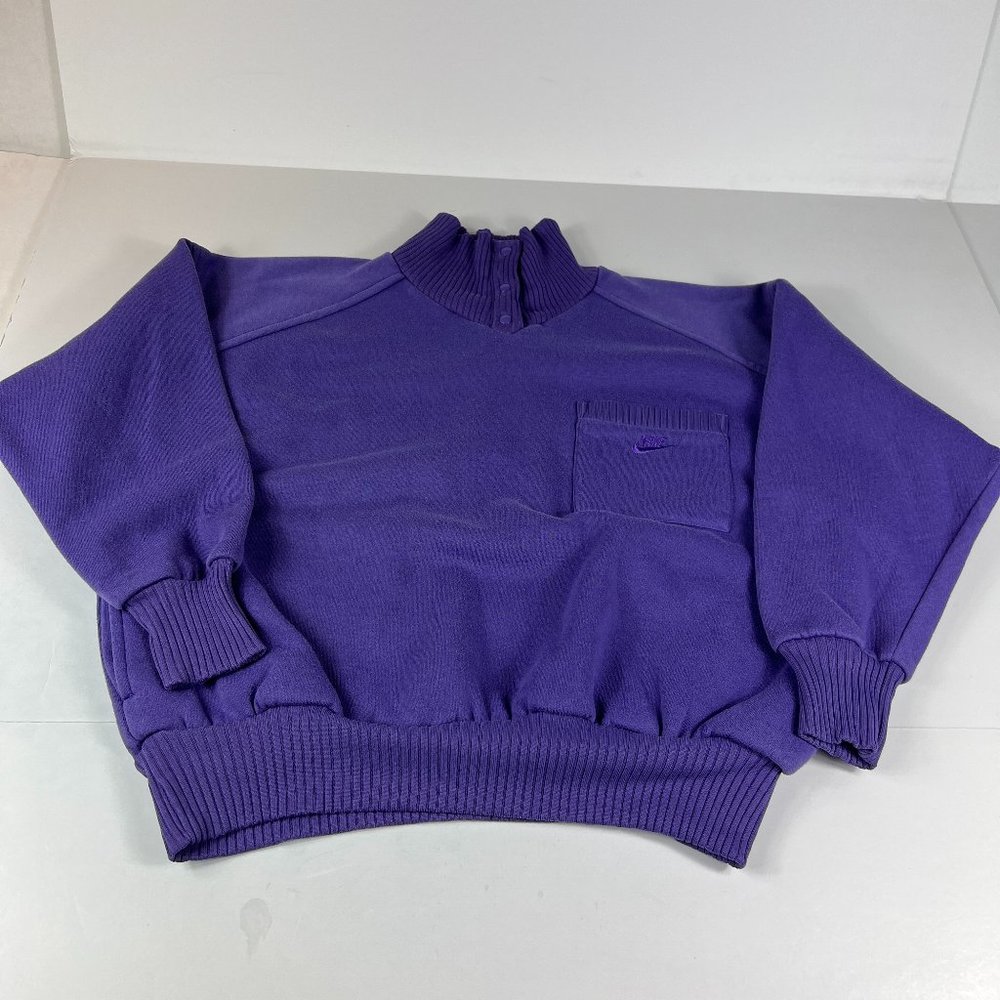 Vintage Nike Sweatshirt Women's Small Purple Faded Mock Neck Sweater Pockets